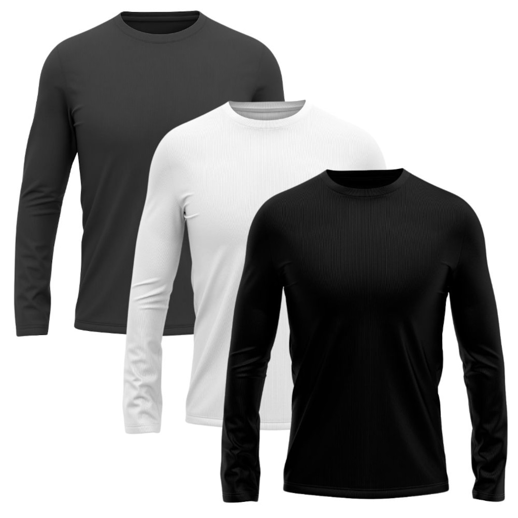 Kit 3 Camisetas Manga Longa Dry Lisa Treino Masculino