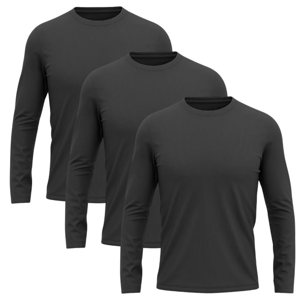 Kit 3 Camisetas Manga Longa Dry Lisa Treino Masculino
