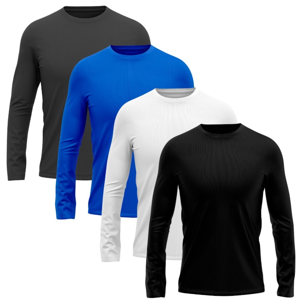 Kit 4 Camisetas Manga Longa Dry Lisa Treino Masculino - Foto 1