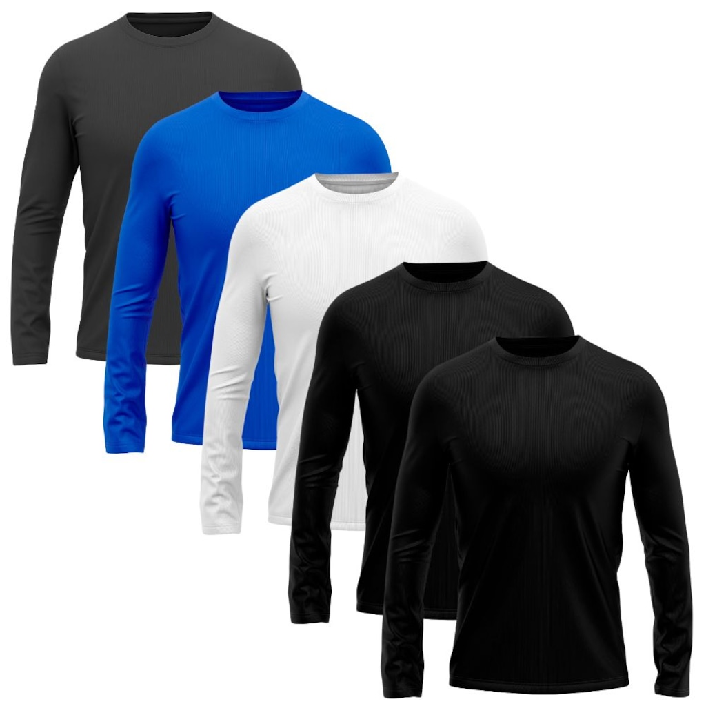 Kit 5 Camisetas Manga Longa Dry Lisa Treino Masculino