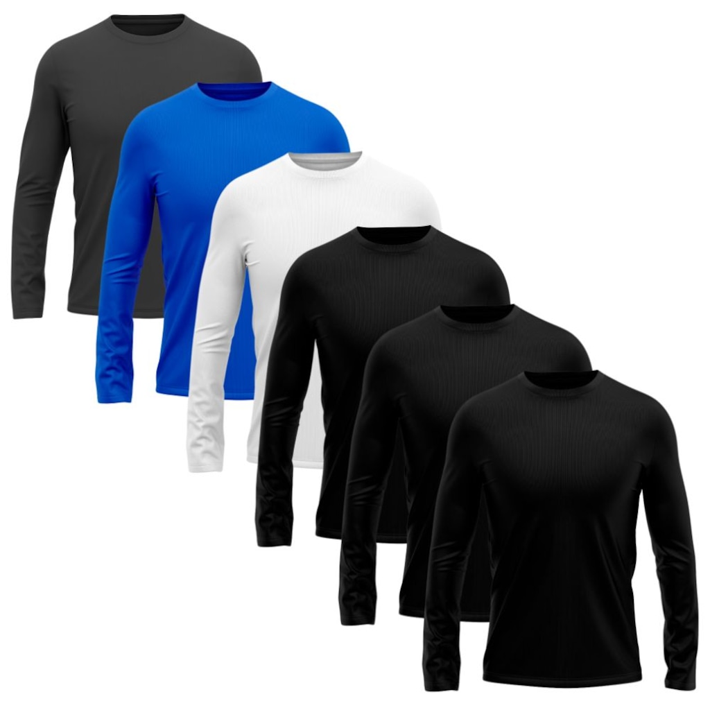 Kit 6 Camisetas Manga Longa Dry Lisa Treino Masculino