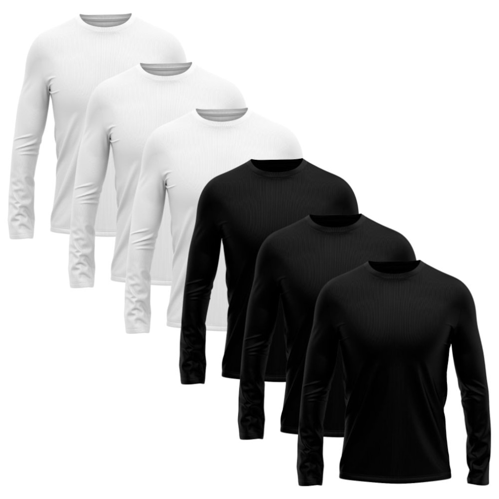 Kit 6 Camisetas Manga Longa Dry Lisa Treino Masculino