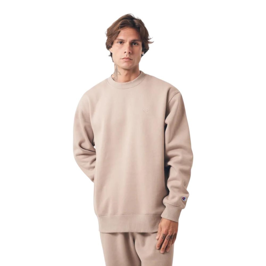 Blusão de Moletom Champion Crewneck Athletic Dark Khaki - Masculina