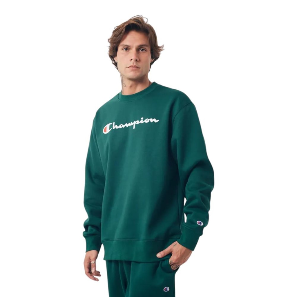 Blusão de Moletom Champion Crewneck Athletic Night Green - Masculina
