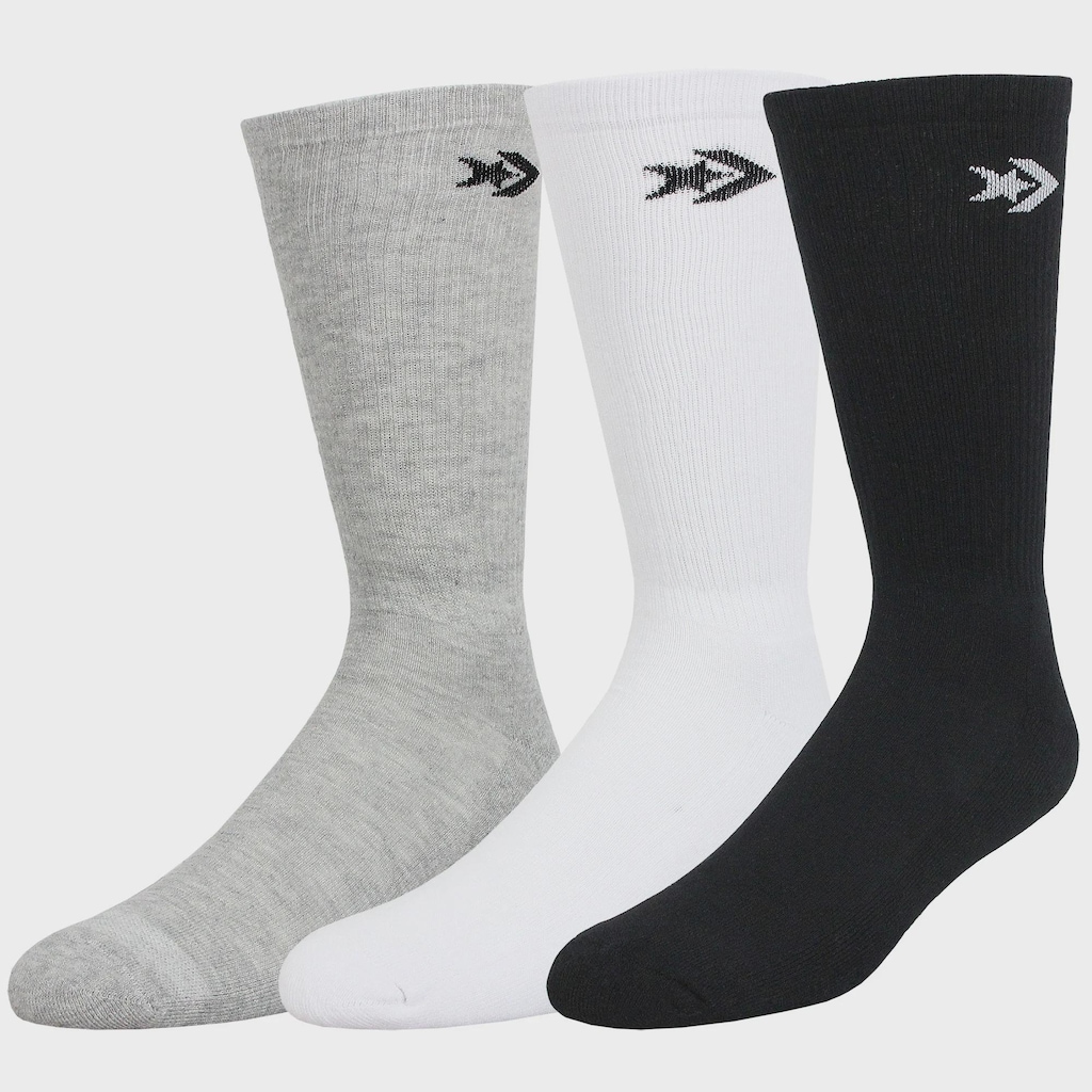 Kit com 3 Pares de Meia Cano Alto Converse Skate Black White Grey - Unissex