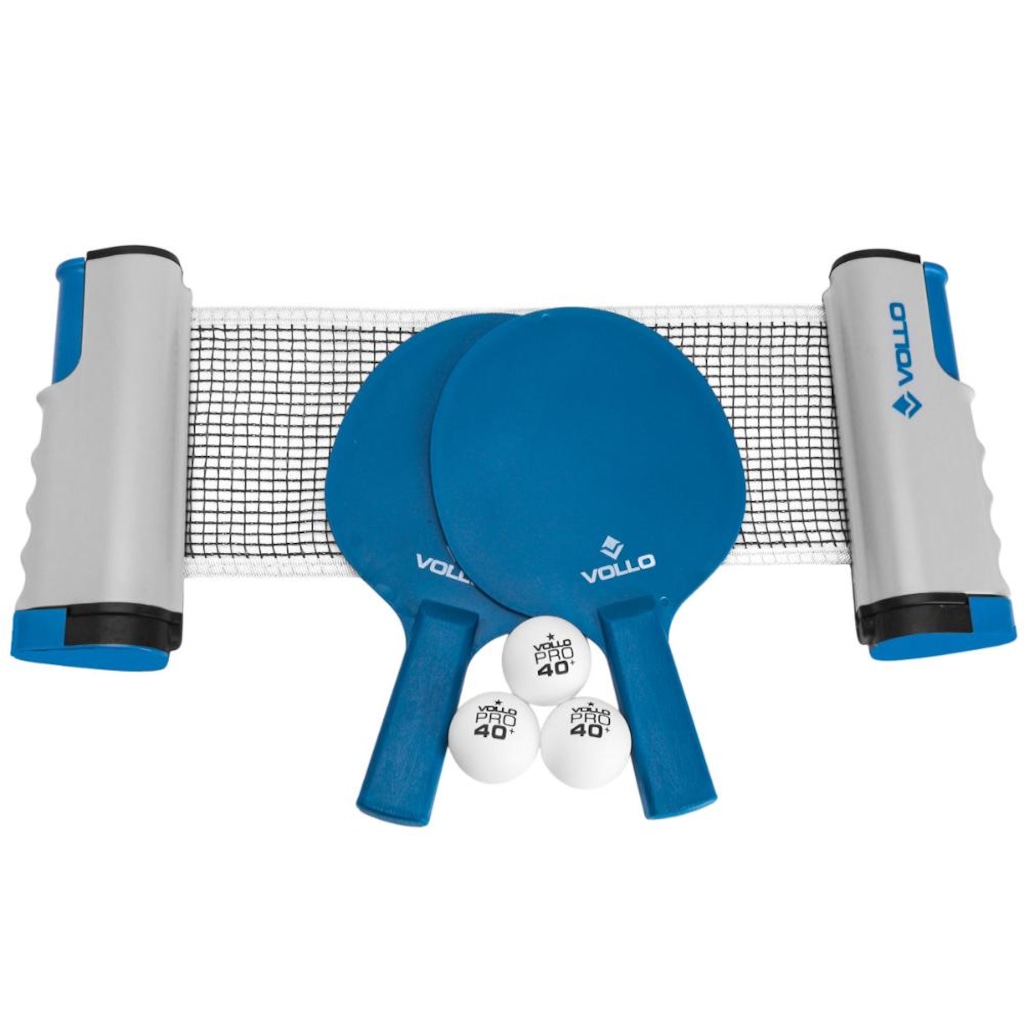 Kit de Tênis de Mesa Vollo com 2 Raquetes 3 Bolinhas e Rede Retrátil - Unissex