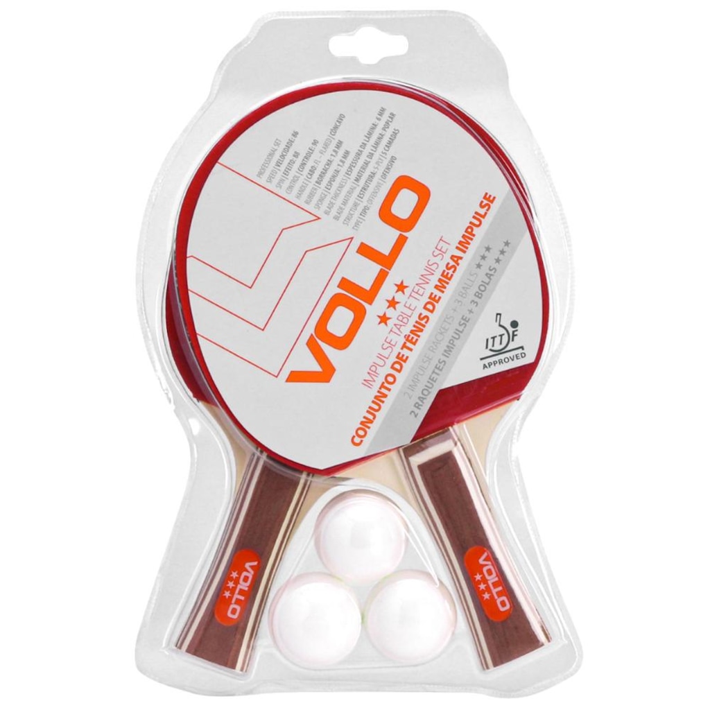 Kit Tênis de Mesa Vollo Impulse com 2 Raquetes e 3 Bolas Vollo