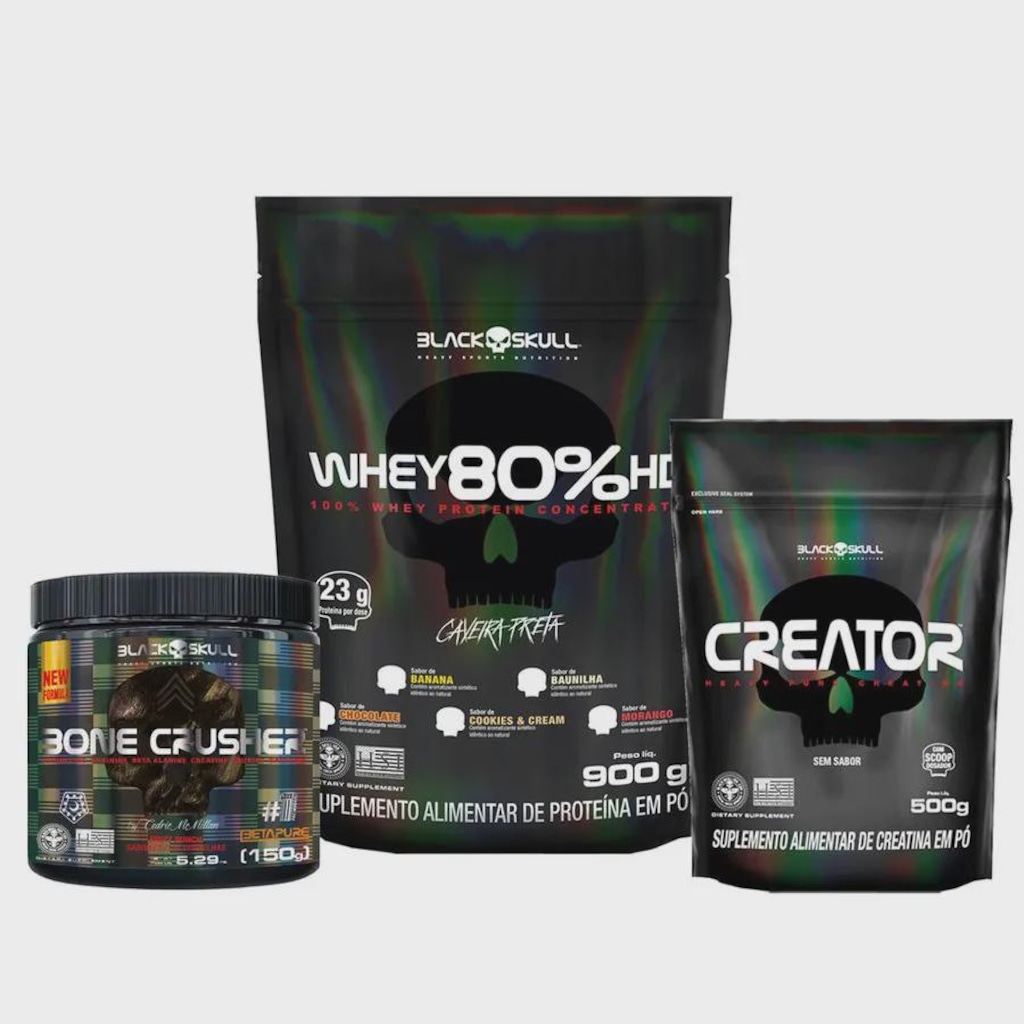 Kit Whey Protein 80% HD + Creatina 500g + Pré-treino Bone 150g