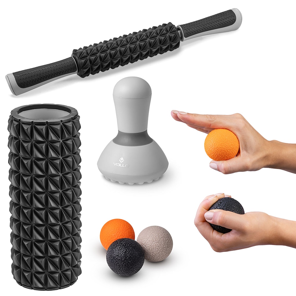 Kit Acessório Massagem Bolas + Massageador + Bastão + Rolo