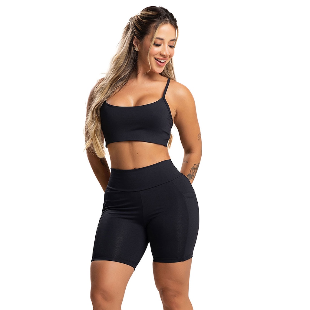Short Bolsos Cintura Alta Mvb Modas - Feminina