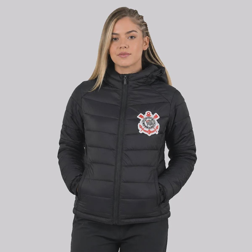 Jaqueta Corinthians Puffer com Capuz Removível Feminina