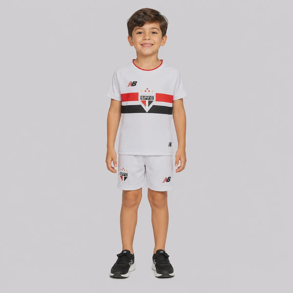 Kit Uniforme de Futebol do São Paulo I 26/27 New Balance Infantil