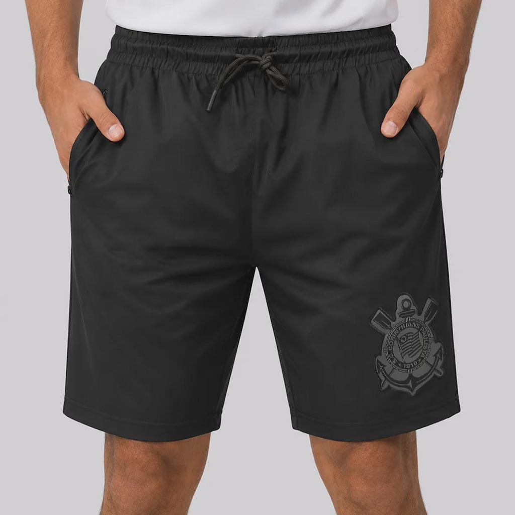 Bermuda Corinthians Logo Bordado All Black Masculina