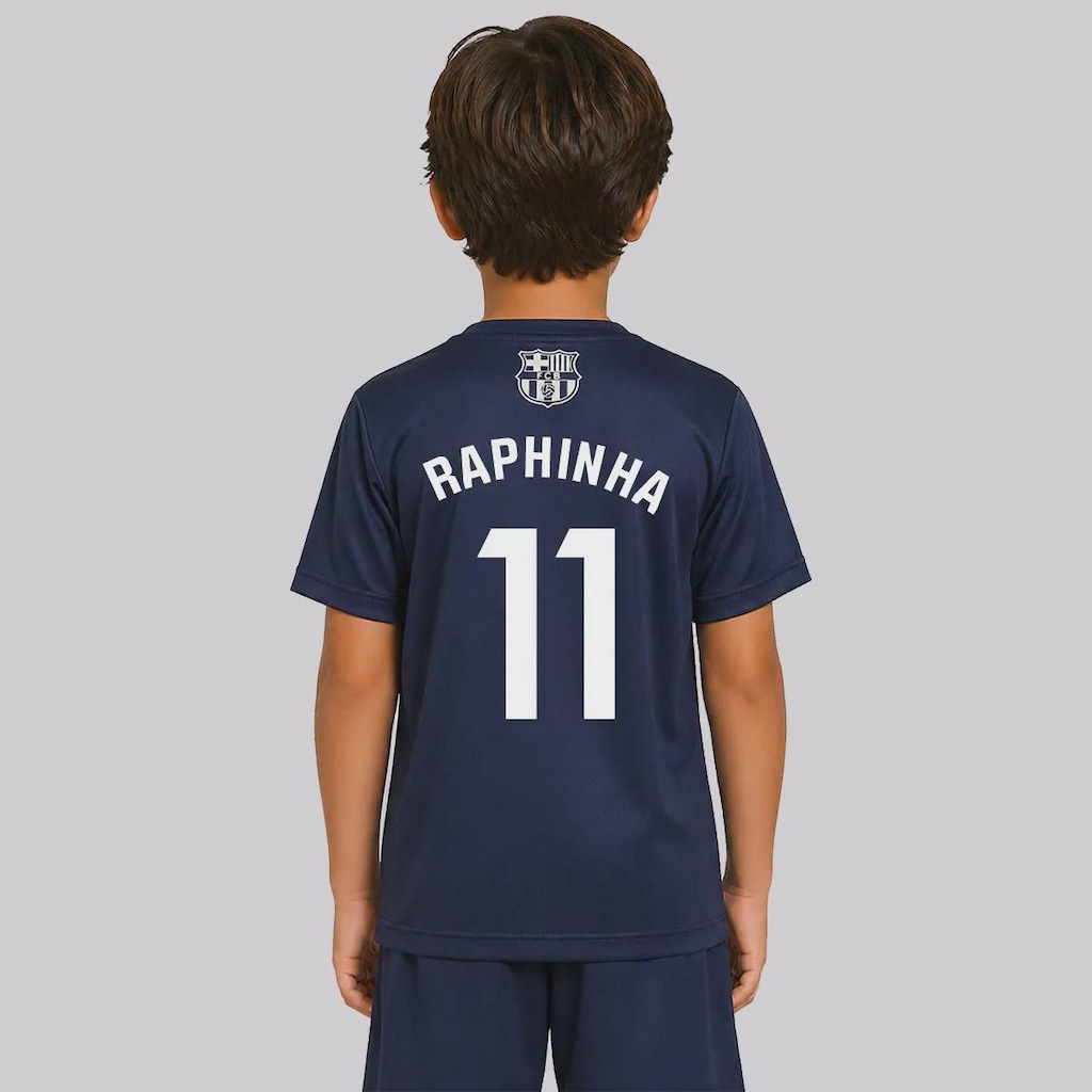 Camisa FutFanatics Barcelona Stamina 11 Raphinha Infantil