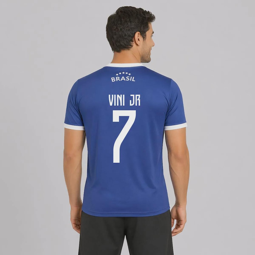 Camisa Brasil Canarinho Azul 7 Vini Jr FutFanatics Masculino