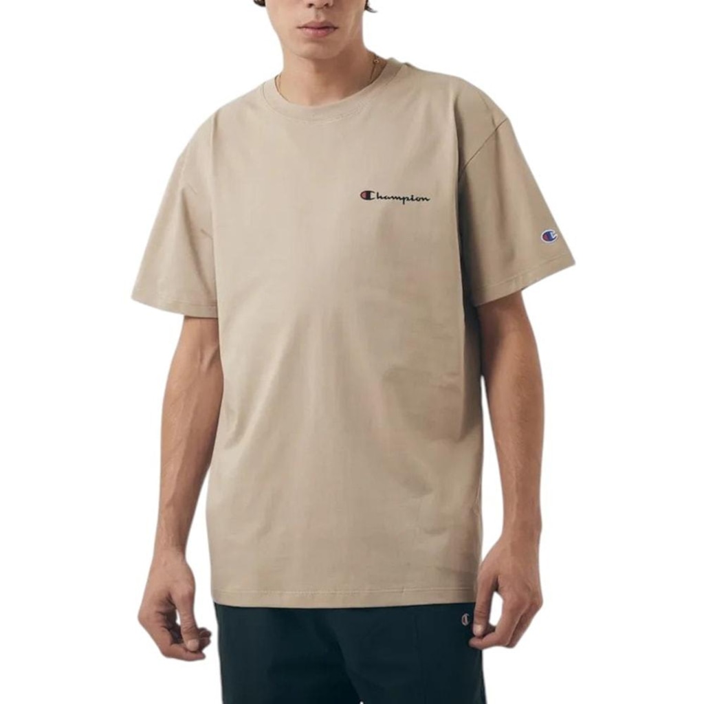 Camiseta Champion Mini Script Logo Ink Dark Khaki - Masculina