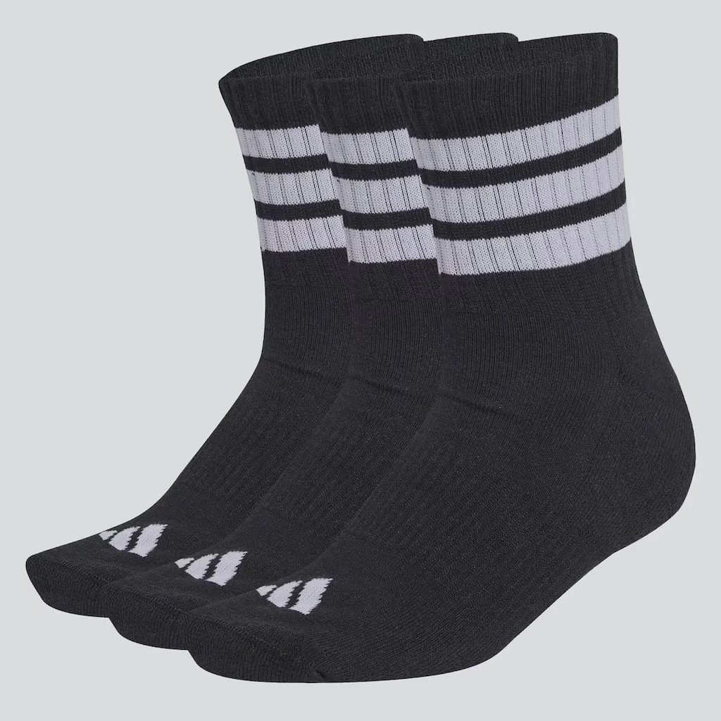 Kit Meia adidas 3 Stripes ESS Mid - 3 Pares - Unissex