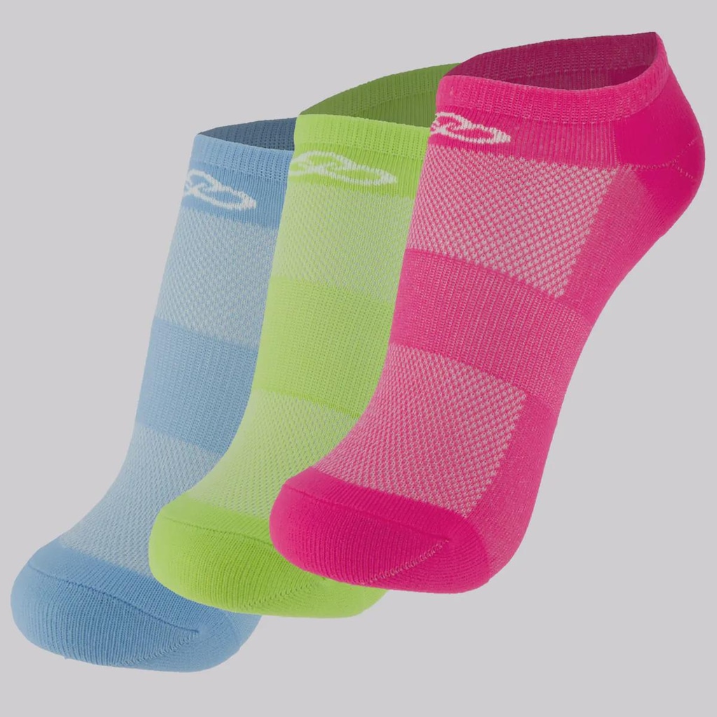 Kit Meia Olympikus Cano Invisível Neon Feminino - 3 Unidades