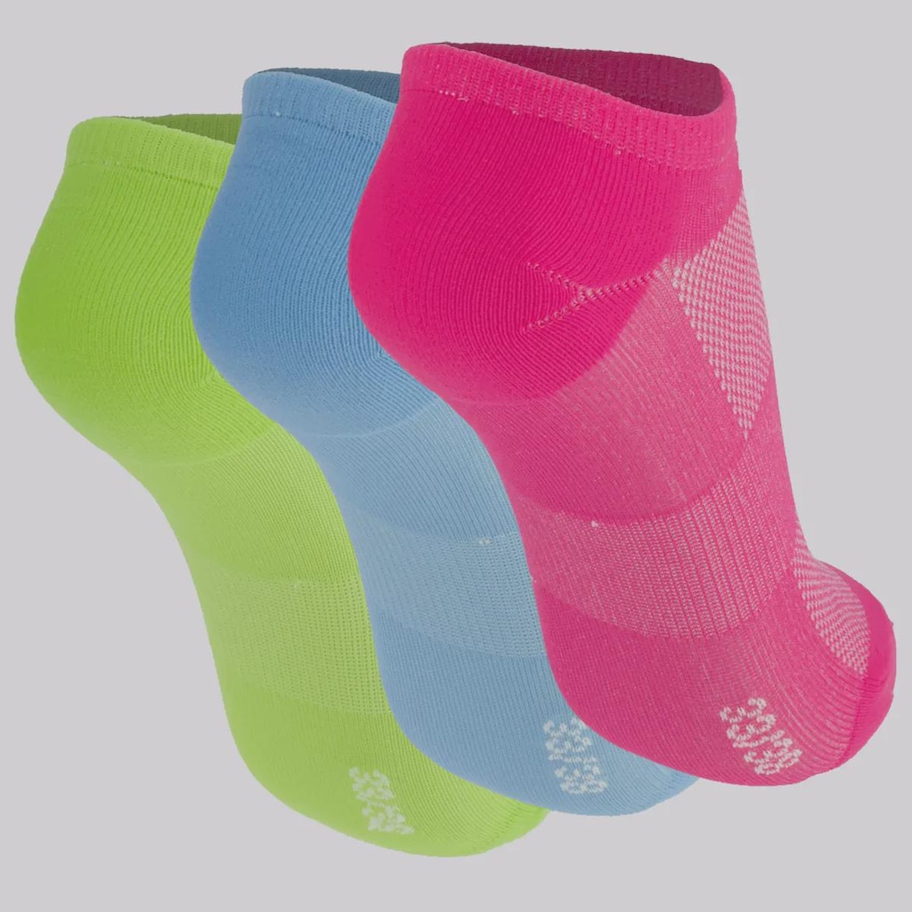 Imagem 2 do produto Kit Meia Olympikus Cano Invisível Neon Feminino - 3 Unidades