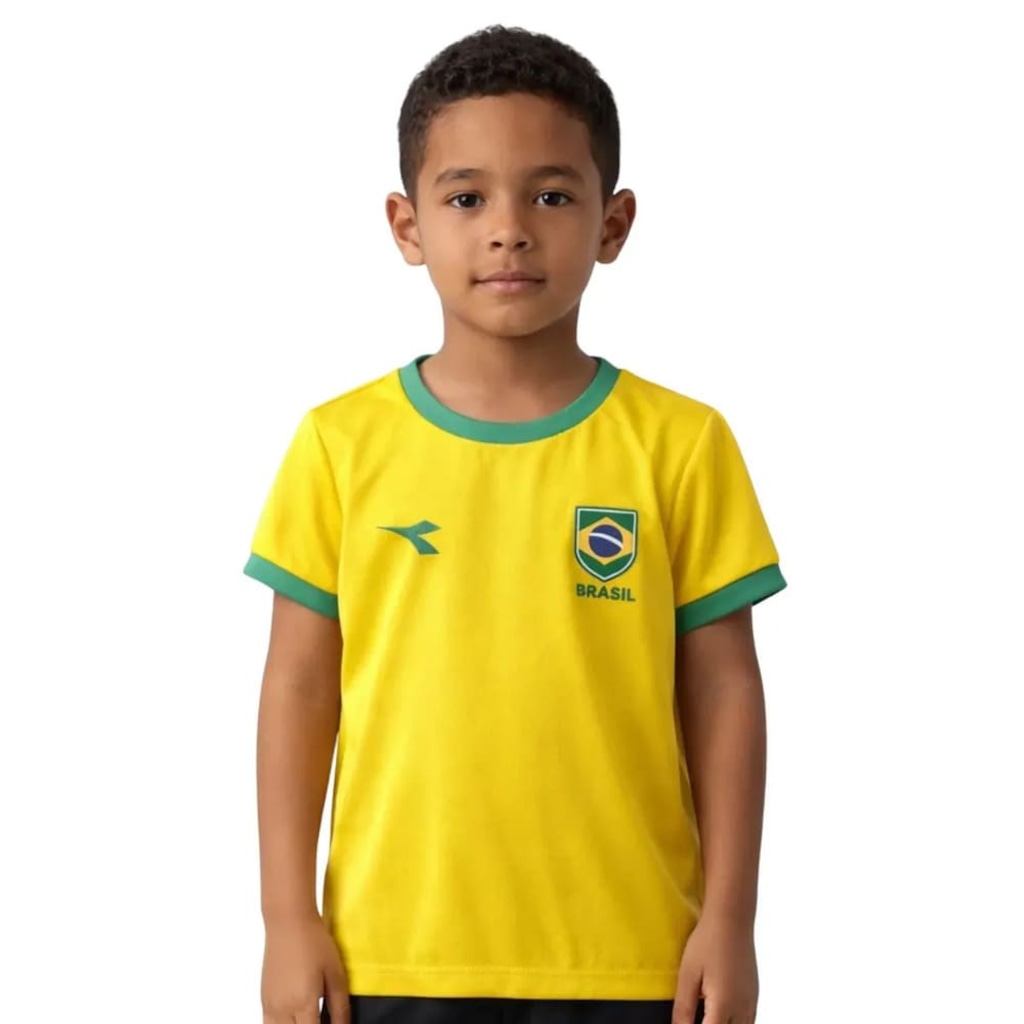 Camiseta do Brasil Diadora Campione Escudo -  Infantil