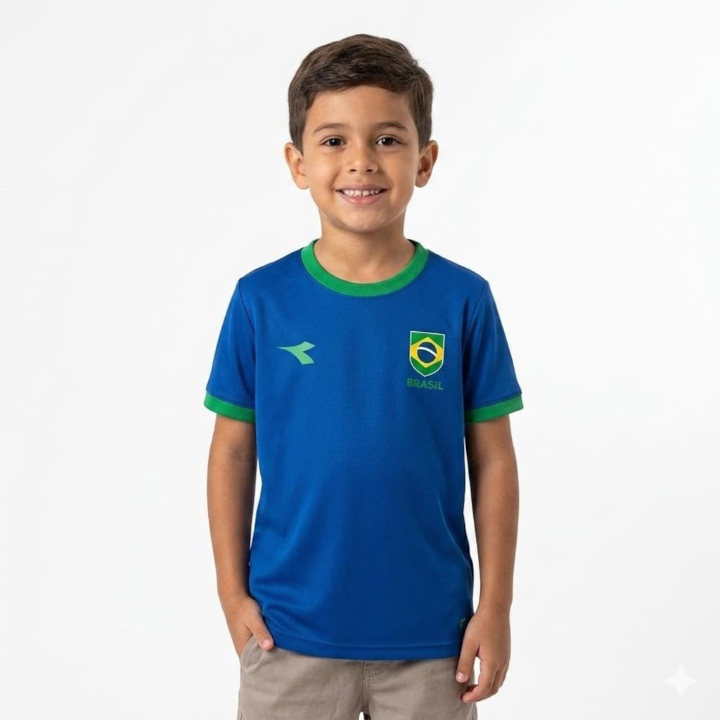 Camiseta do Brasil Diadora Campione Escudo - Infantil