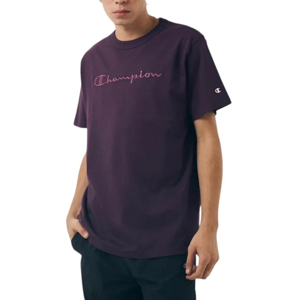 Camiseta Chammpion Bordado Script Rock On Purple - Masculina
