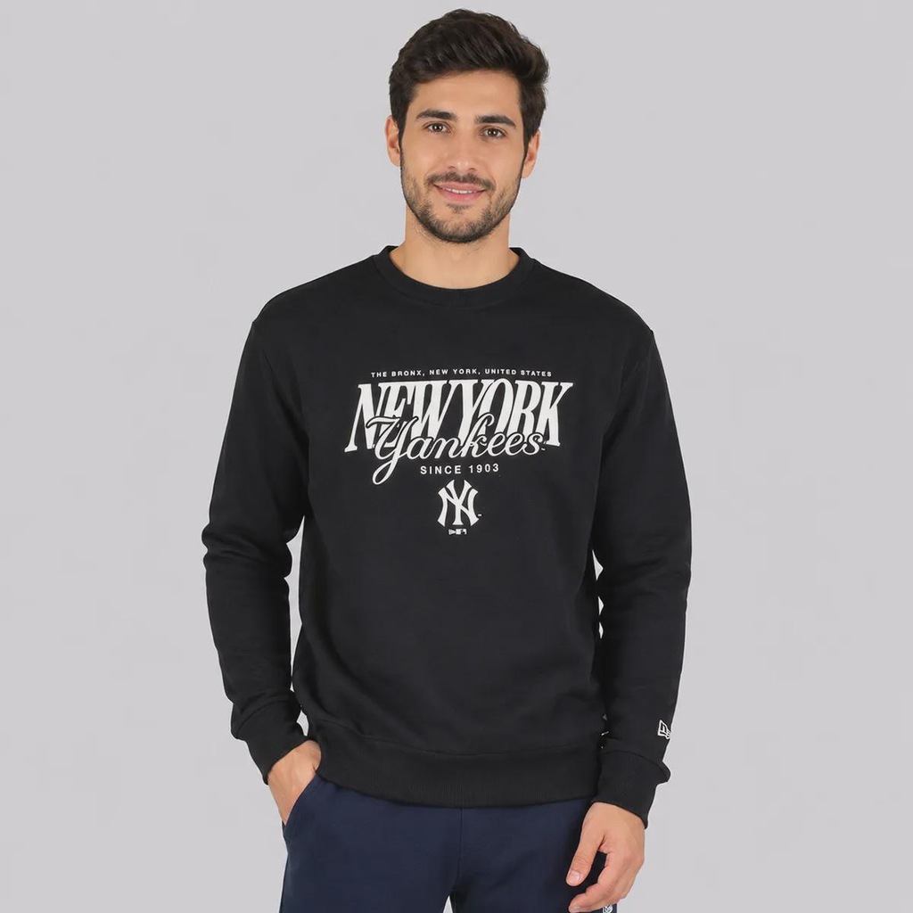 Blusão de Moletom New Era New York Yankees MLB Script GRPHC Crew Masculino