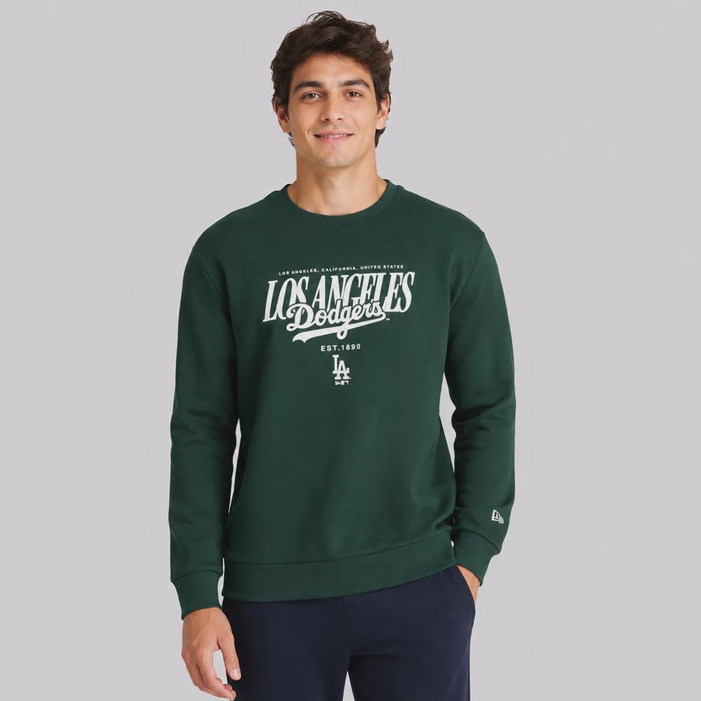 Blusão de Moletom New Era Los Angeles Dodgers MLB Script GRPHC Crew Masculino