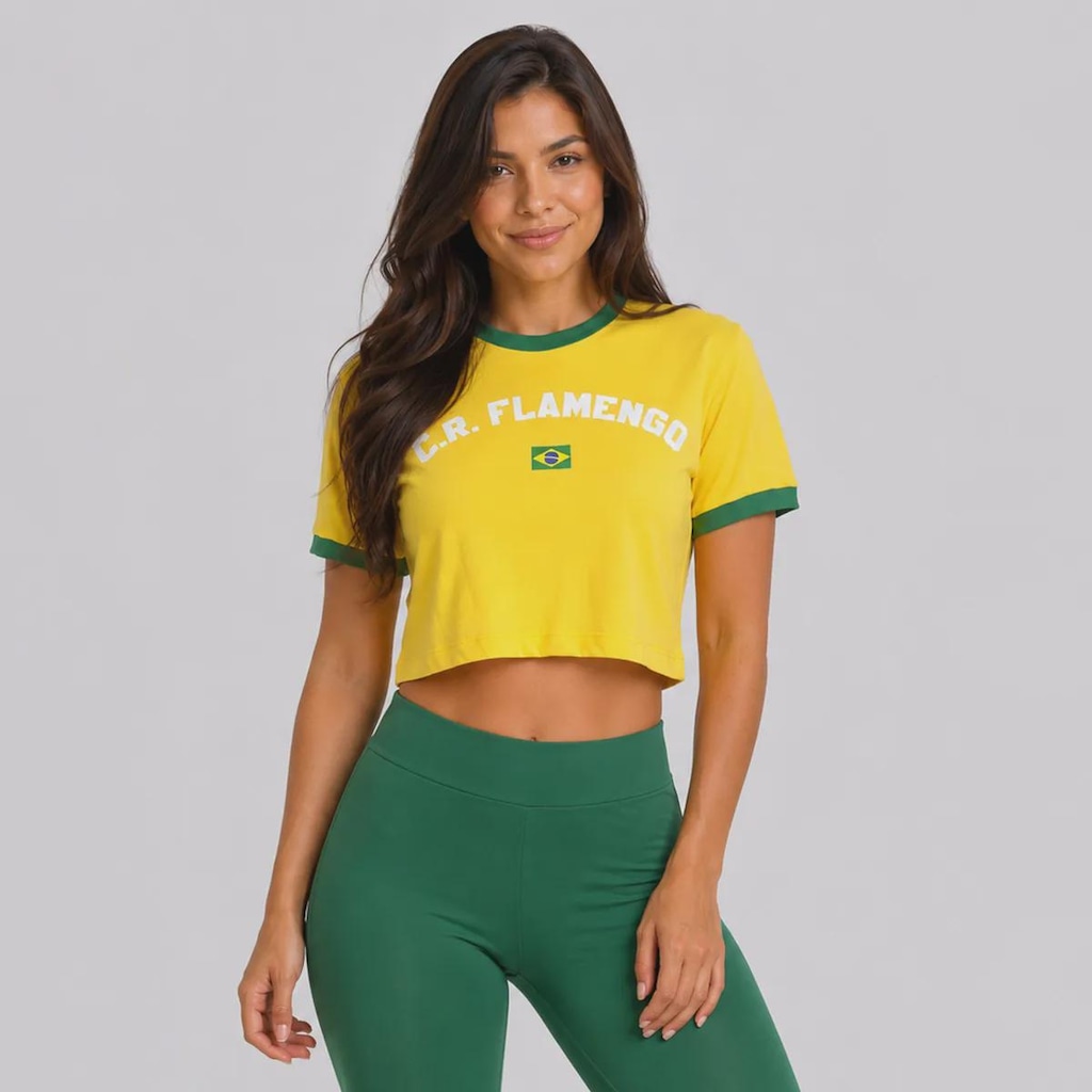 Blusa Cropped Flamengo Flor Feminina
