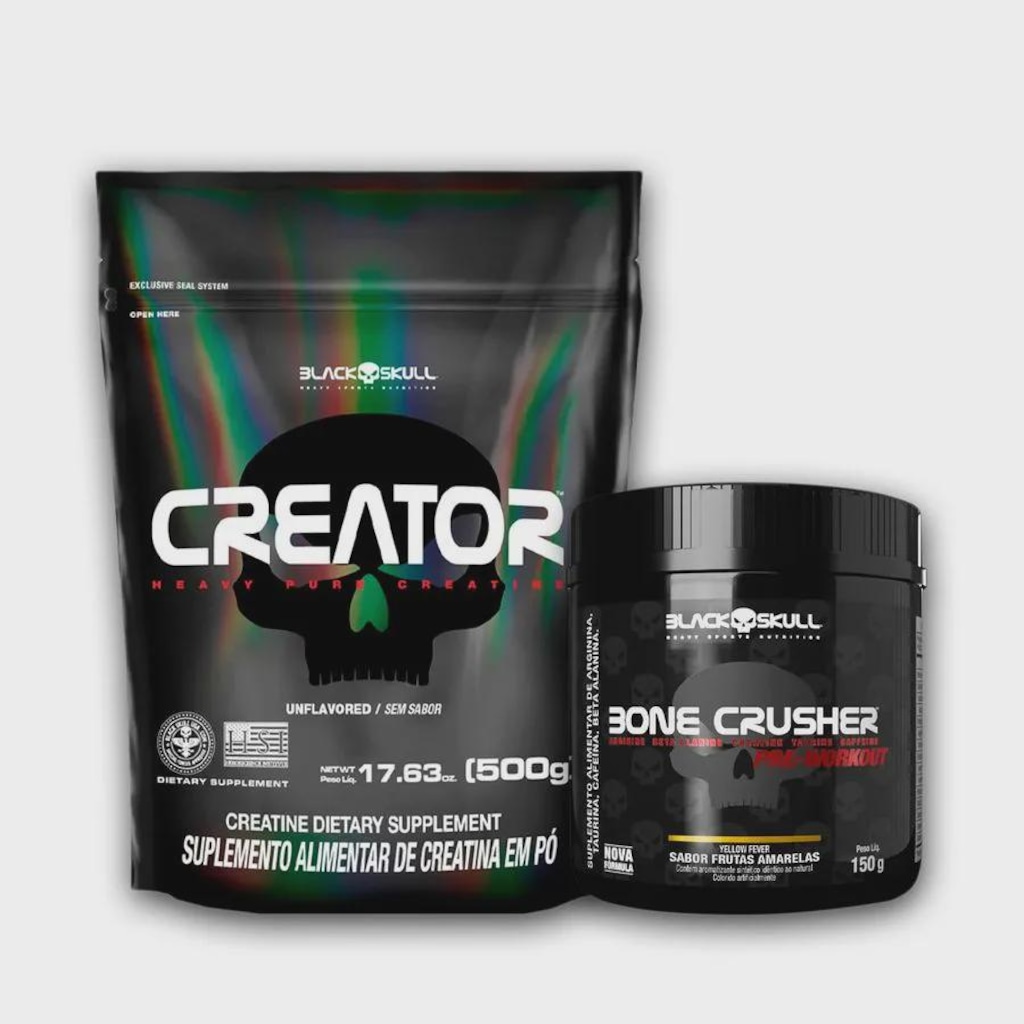 Bone Crusher Frutas Amarelas 150G + Creatina Creator 500G - Black Skull