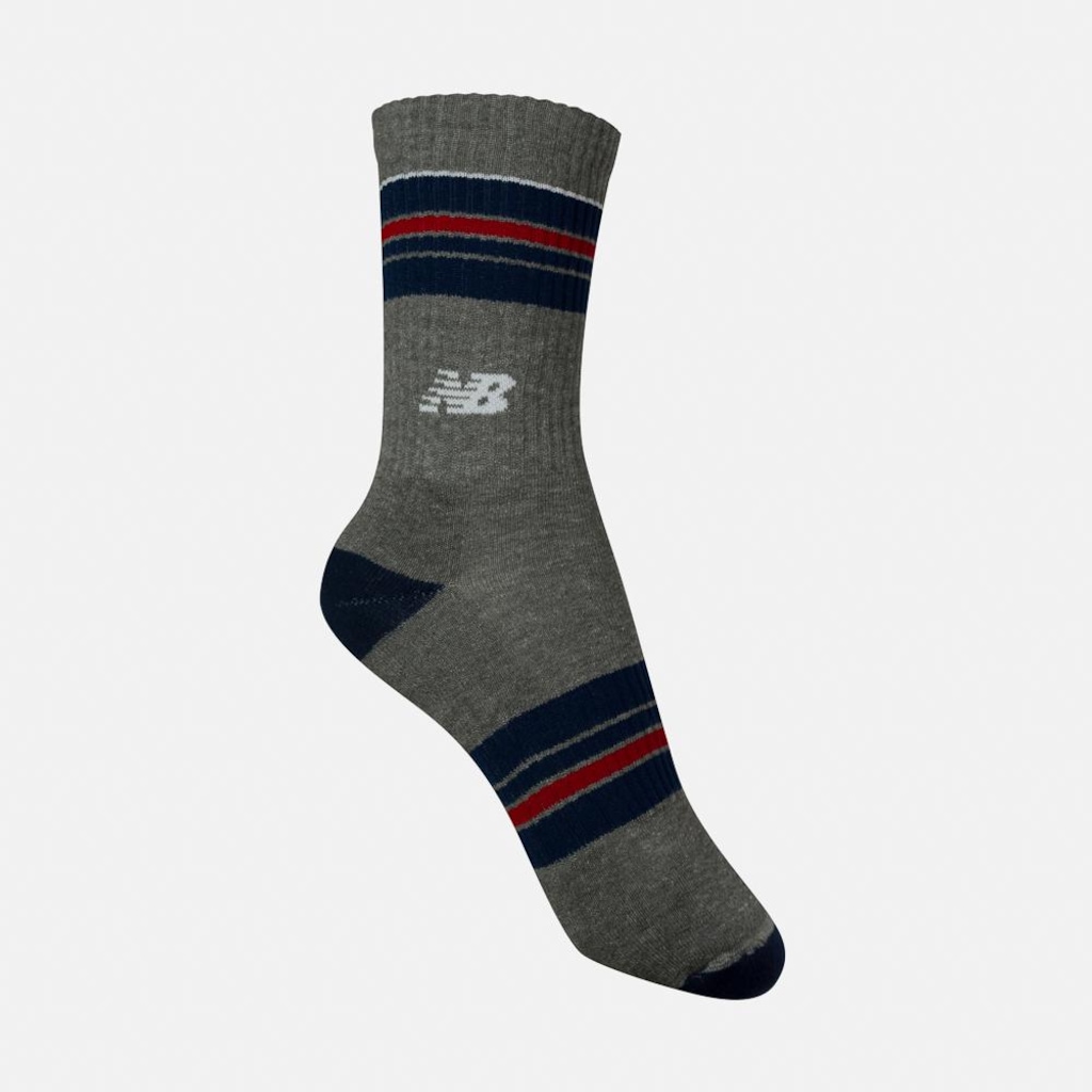 Meia New Balance Listras Canelada Cano Alto Unissex
