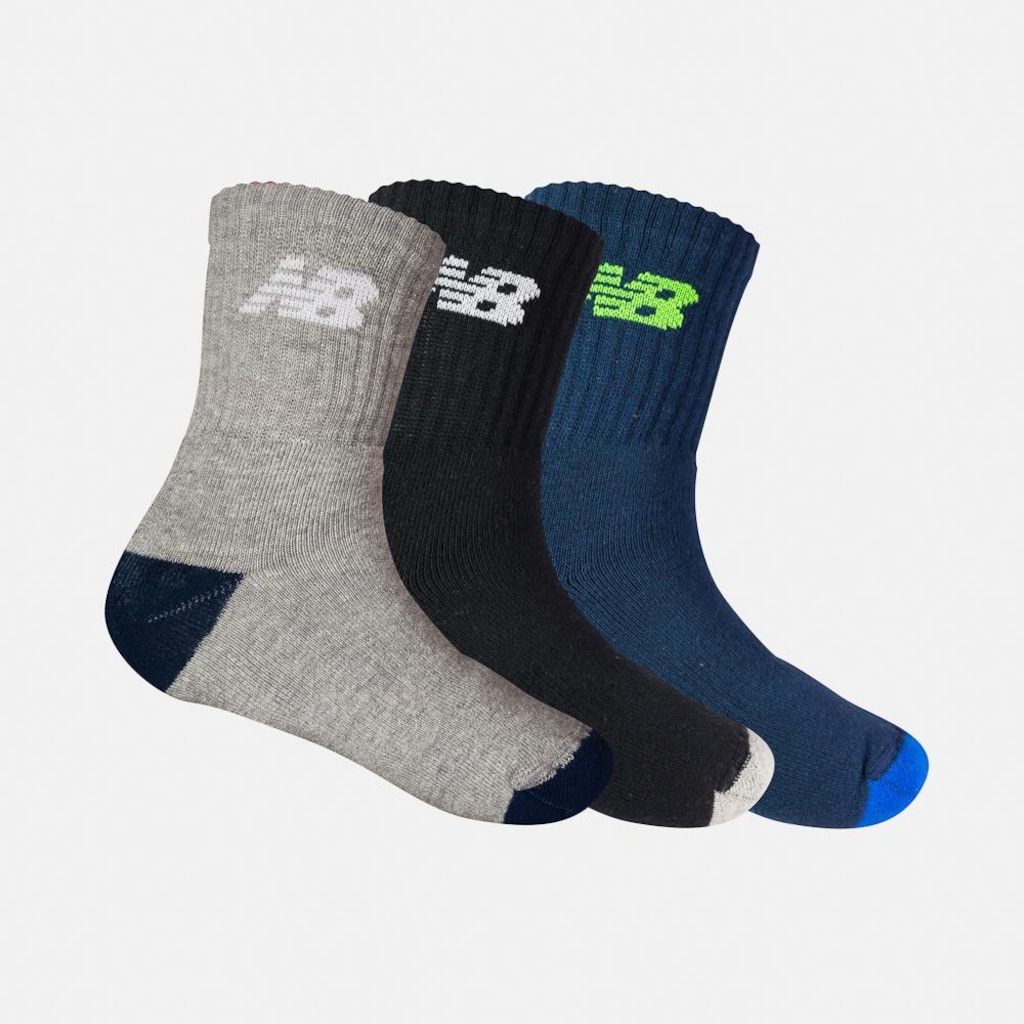 Meia Kit 3 Pares New Balance Cano Alto Infantil
