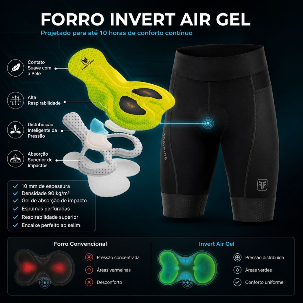 Imagem 2 do produto Bermuda Ciclismo Free Force Training Invert Gel - Masculina