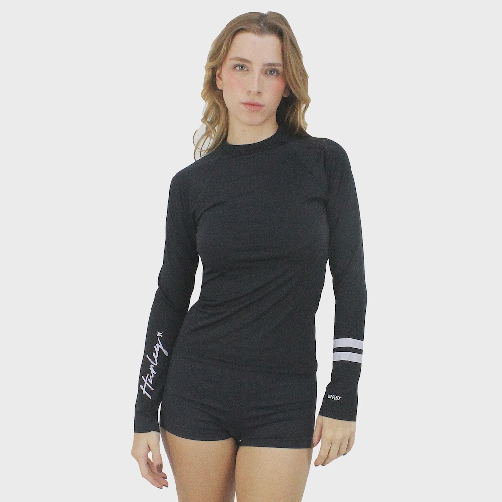 Camiseta para Surf Feminina Hurley Line Black