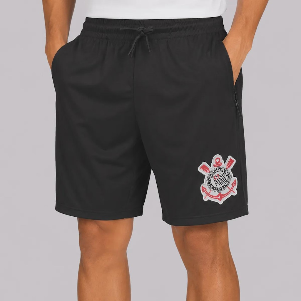 Short do Corinthians Distintivo com Zíper Masculino