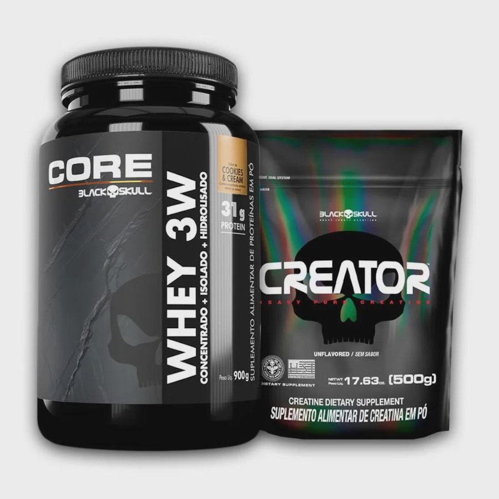 Combo Black Skull Whey 3W Core 900g + Creatina Creator 500g