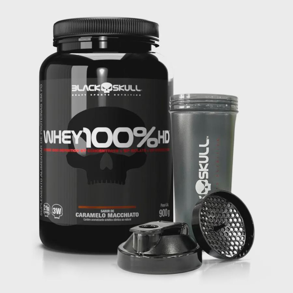 Combo Whey 100% HD 900g + Coqueteleira - Black Skull