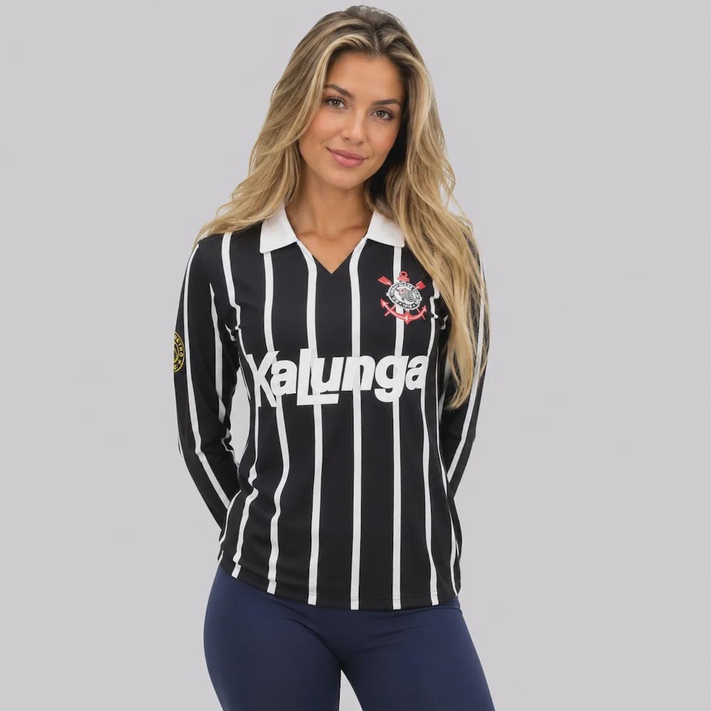 Camisa do Corinthians Retrô Kalunga Manga Longa Feminina