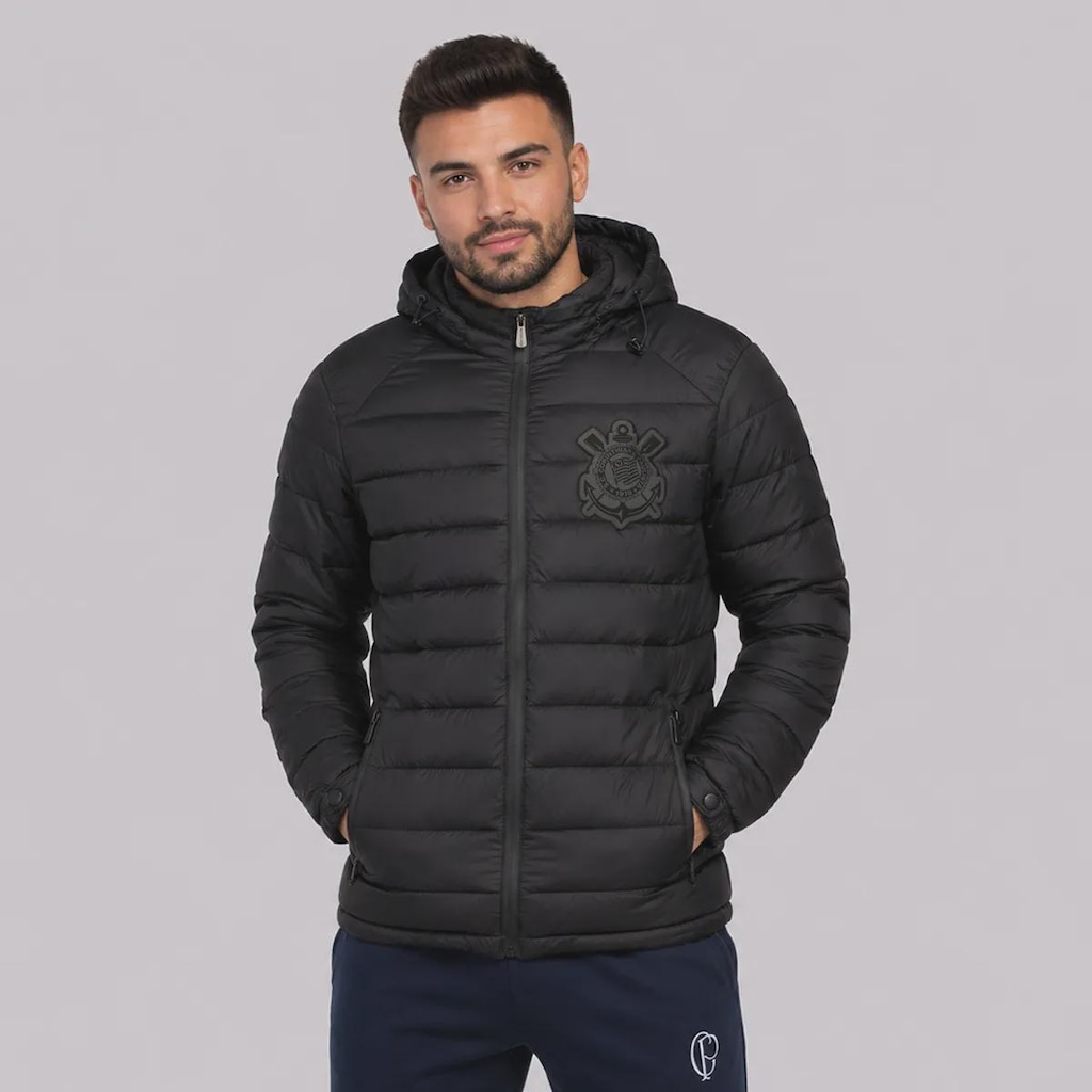 Jaqueta Puffer Corinthians com Capuz Removível Masculina