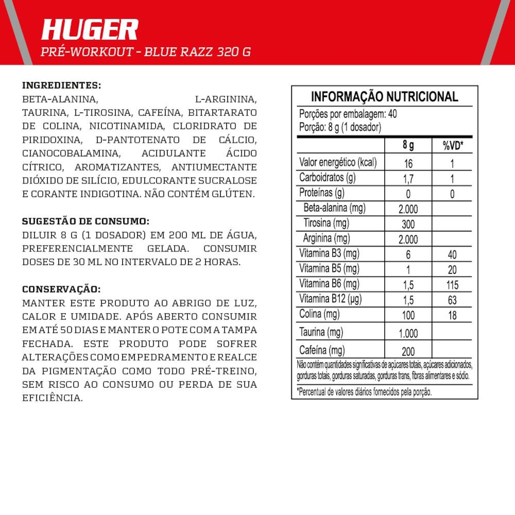 Imagem 2 do produto Pré Treino Integralmedica Huger 320g