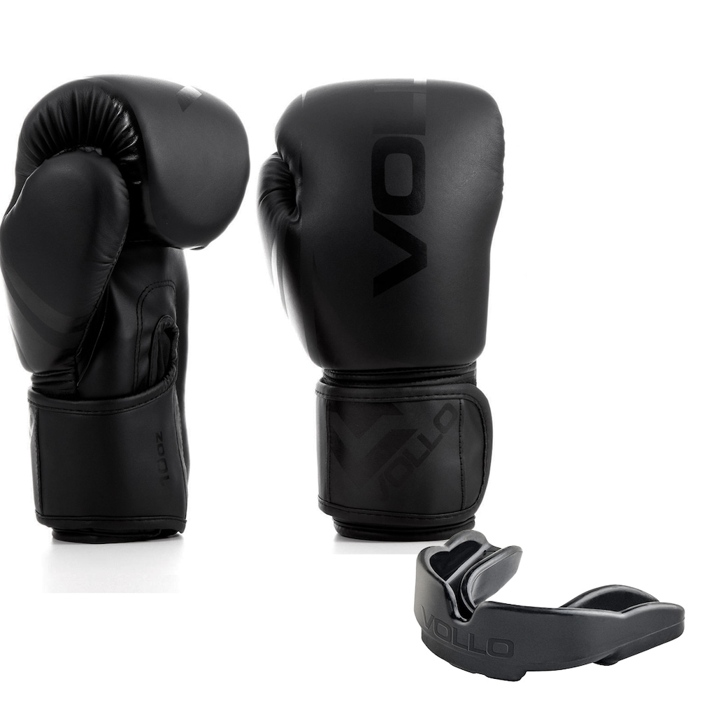 Kit Luva 12oz Boxe Muay Thai Preto + Protetor Bucal MMA Luta Vollo