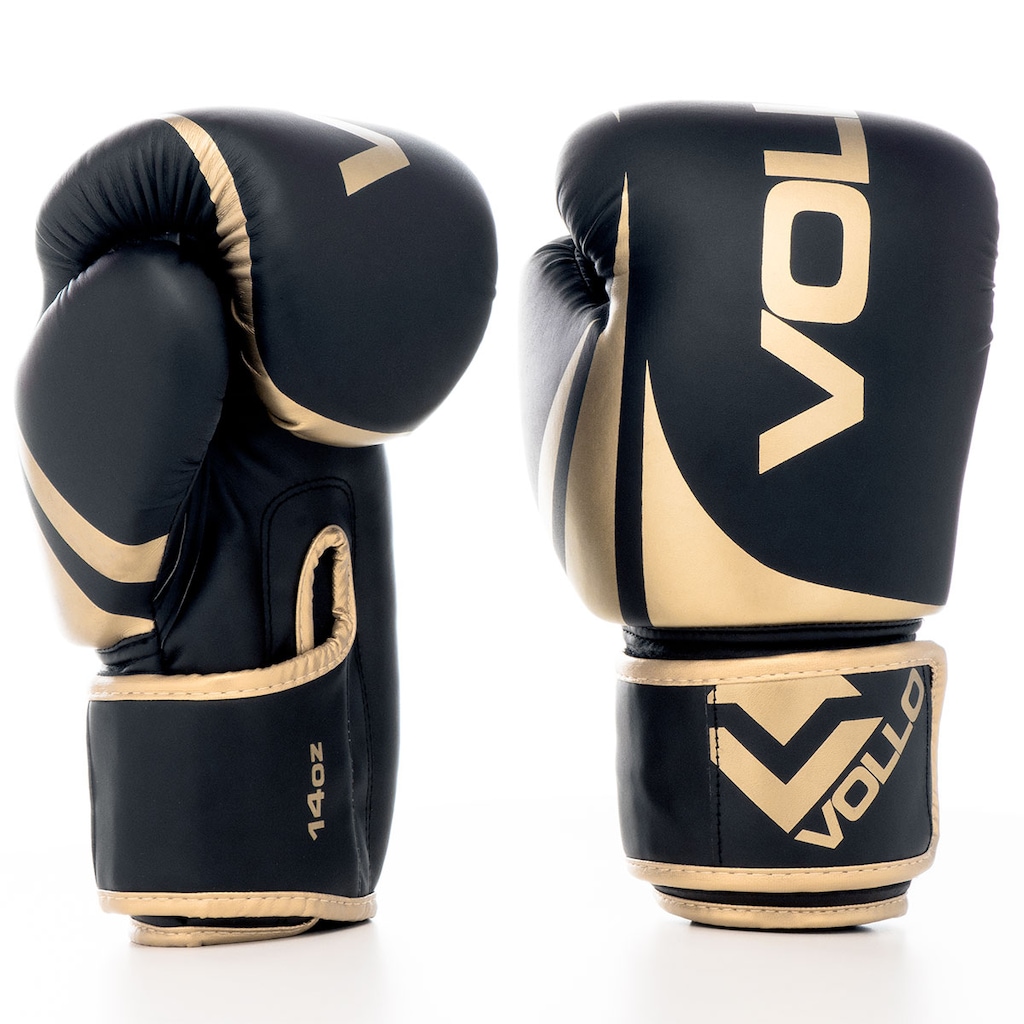 Kit Boxe Luva 14Oz Dourado + Protetor Bucal + Bandagem Azul Vollo