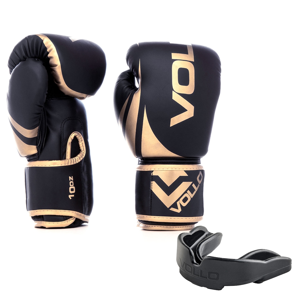 Kit Luva 14oz Boxe Muay Thai Dourado + Protetor Bucal Luta Vollo