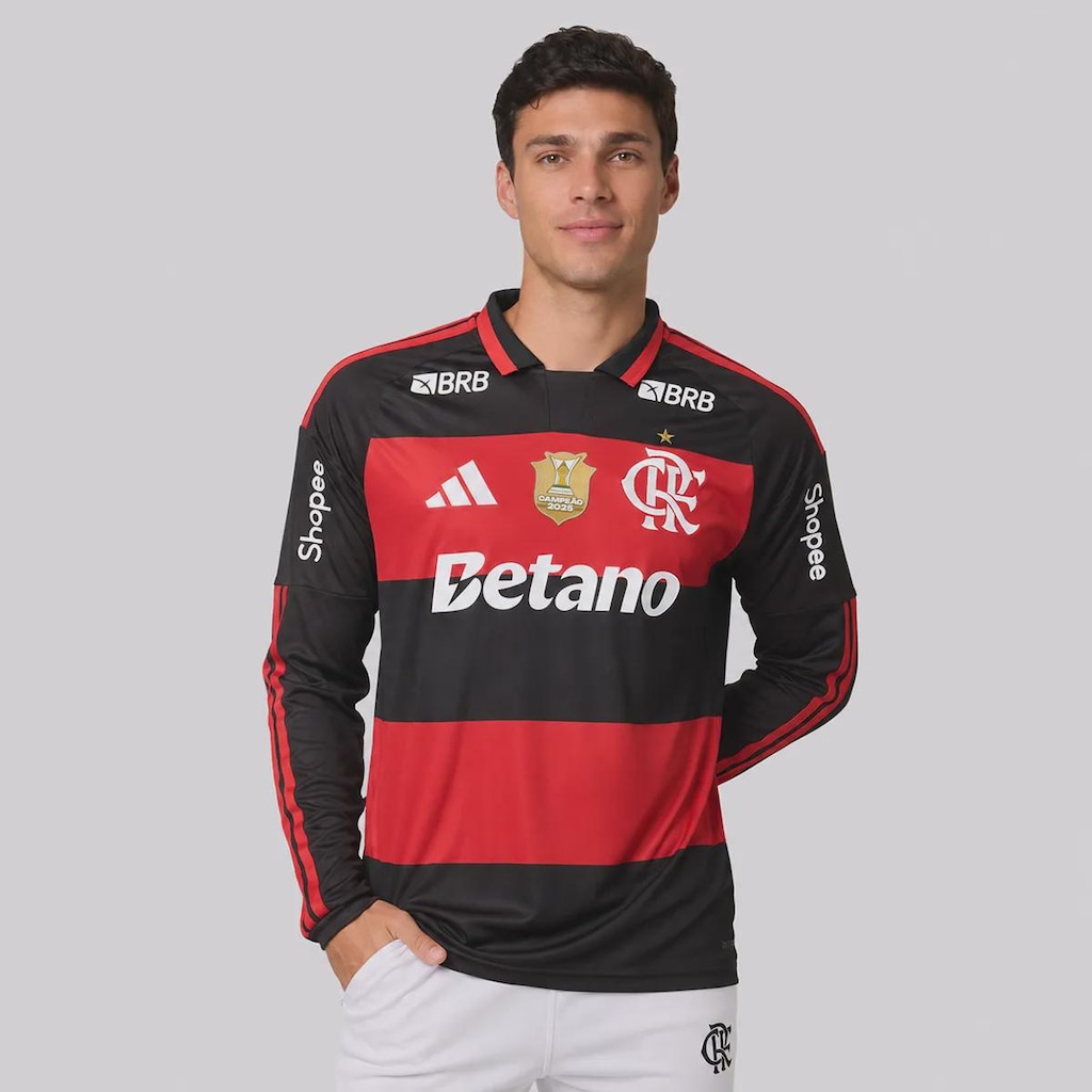 Camisa do Flamengo I 26/27 Manga Longa Patch Campeão Brasileiro 25/26 adidas Masculina