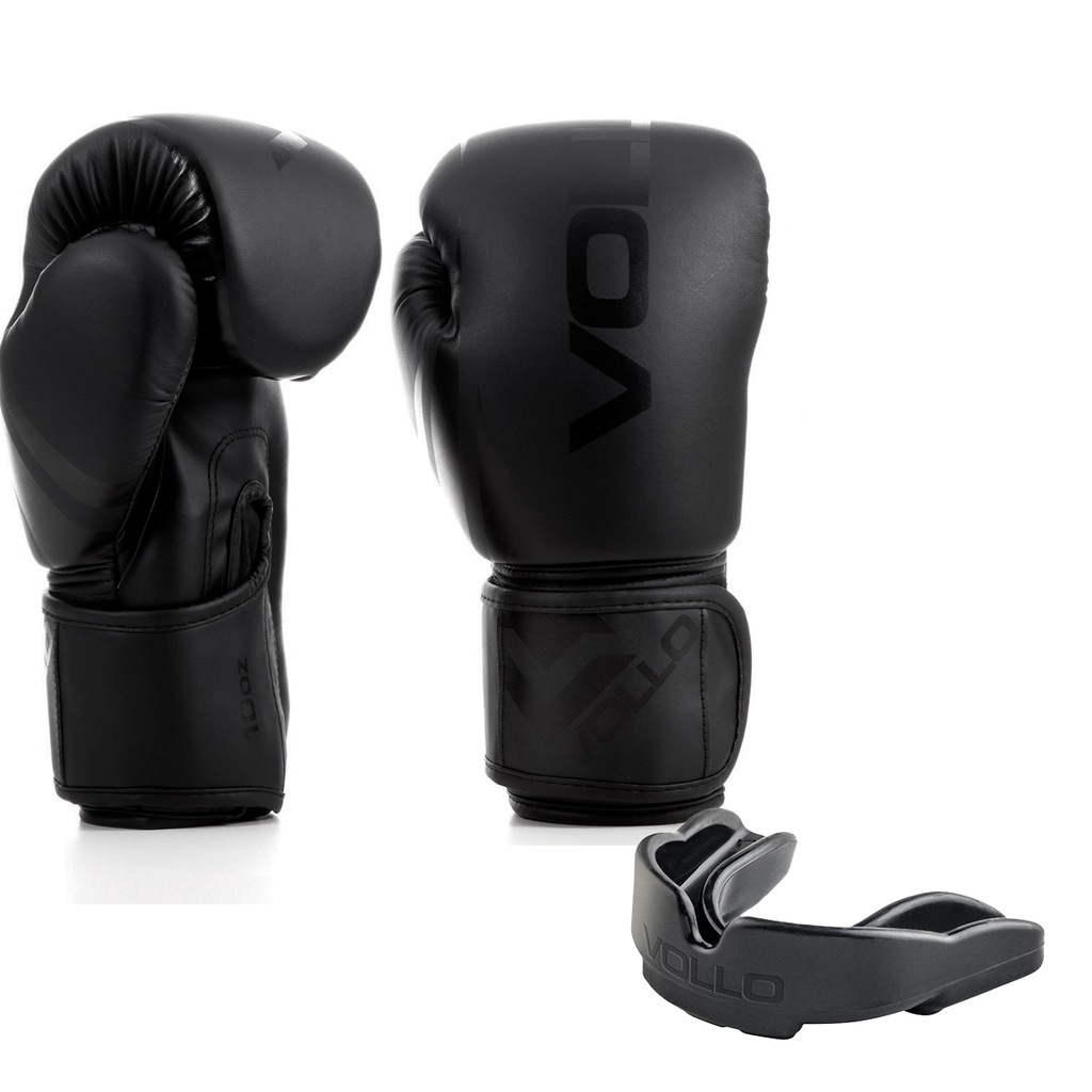 Kit Luva 14oz Boxe Muay Thai Preto + Protetor Bucal MMA Luta Vollo