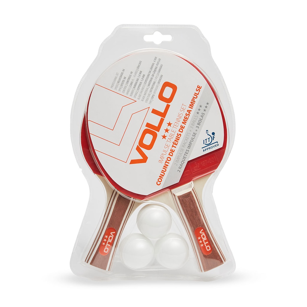 Imagem 3 do produto Kit Profissional Tênis de Mesa Ping Pong 2 Raquetes Impulse ITTF e 3 Bolas Vollo