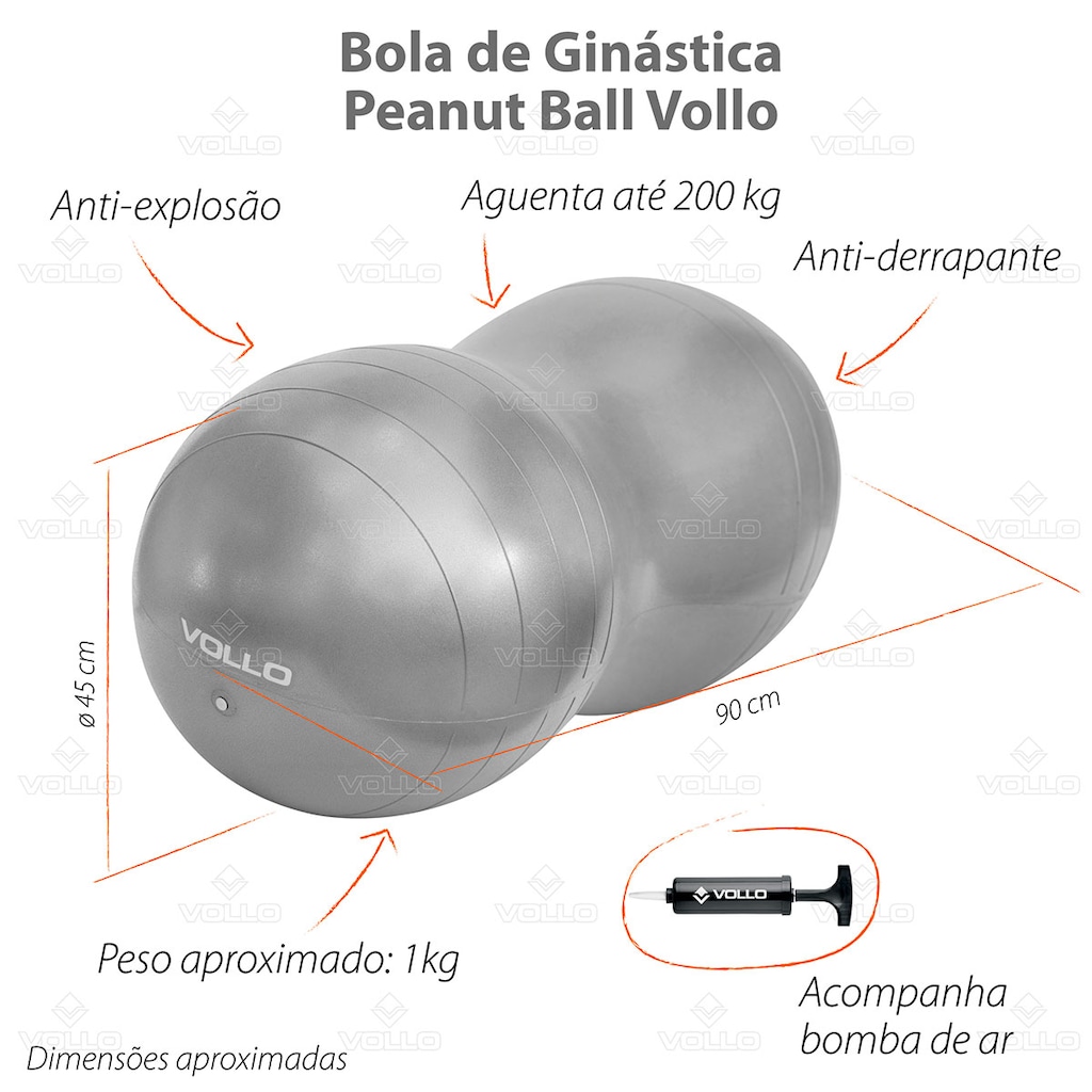 Imagem 5 do produto Kit Acessórios Pilates Vollo Disco + Bola Feijão + Overball