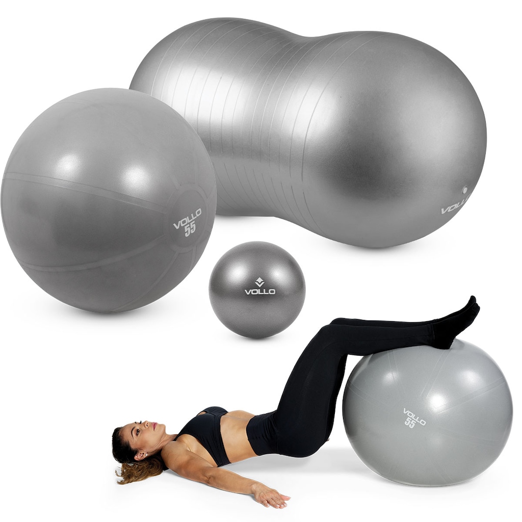 Kit 3 Bolas Pilates Vollo Bola Feijão + GymBall 55cm + Overball