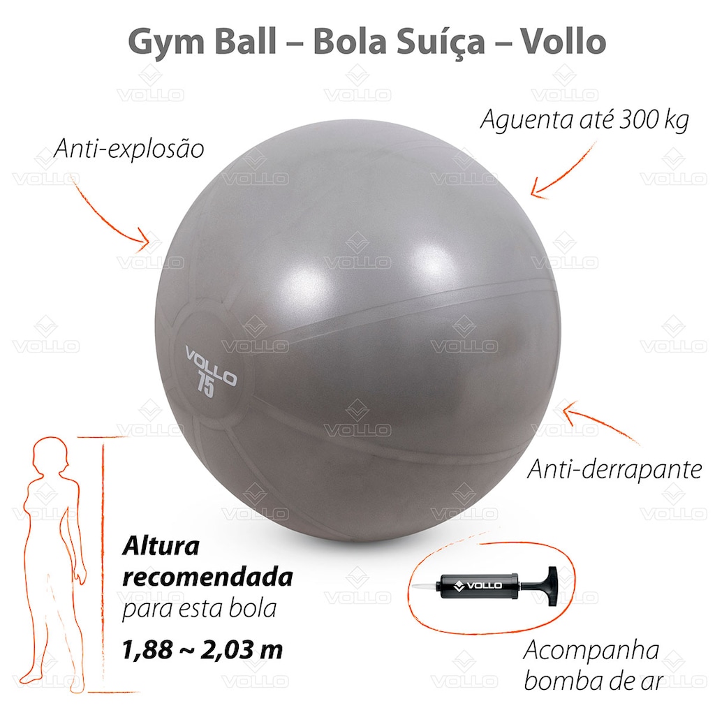 Imagem 5 do produto Bola Suíça para Pilates e Yoga Gym Ball com Bomba Vollo - 75cm