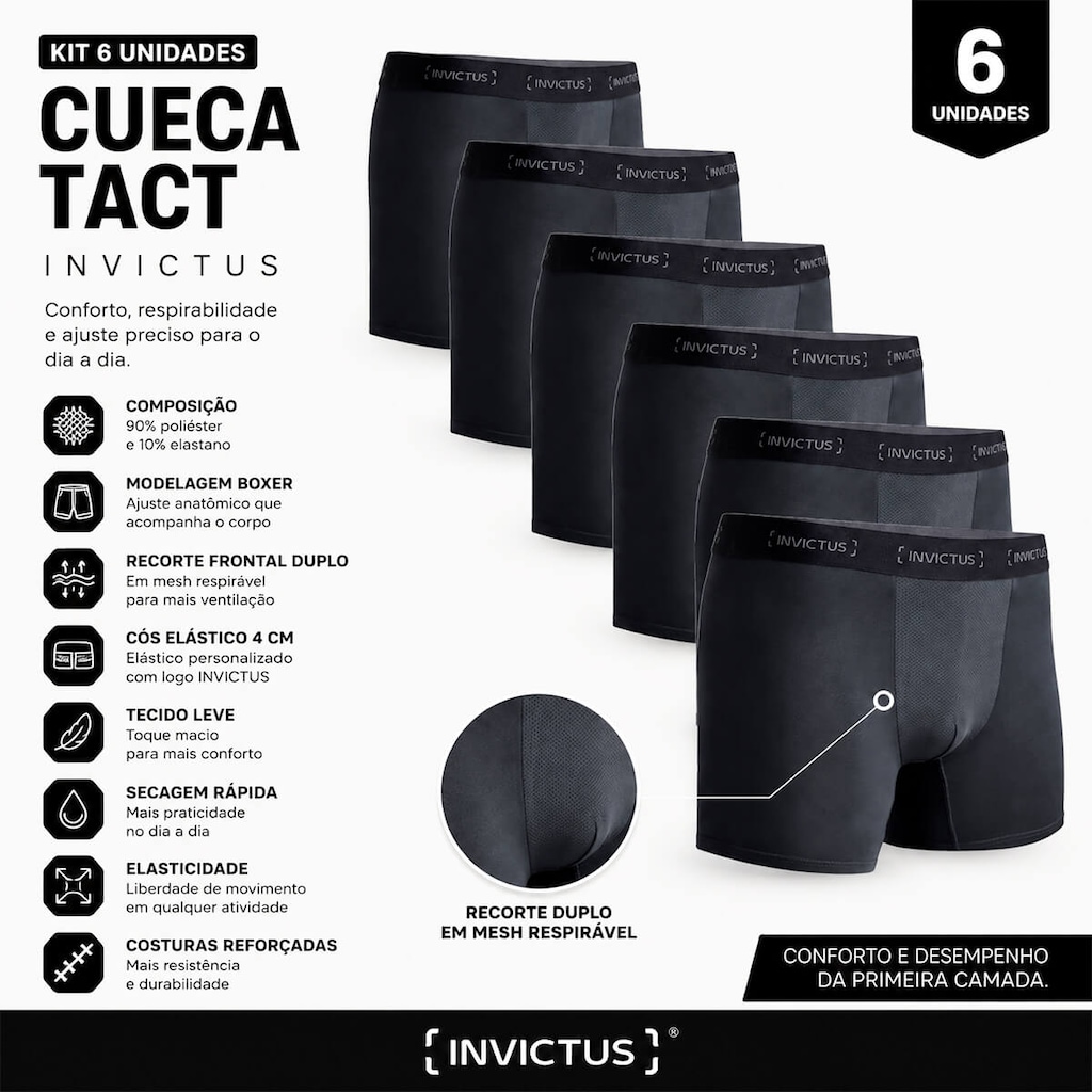 Imagem 5 do produto Kit 6 Cuecas Boxer Tact Invictus Adulto